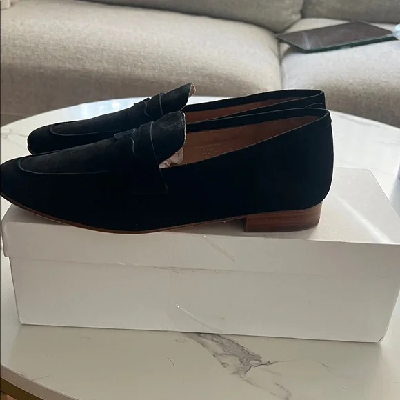 NIB Quince Italian Suede Penny Loafer, black, sz 7 - Picture 7 of 10